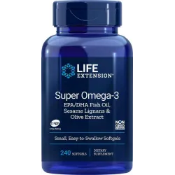 Super Omega-3 EPA/DHA z Lignanami Sezamowymi i Wyciągiem z Oliwki, kapsułki łatwe do połknięcia EU, 240 kaps.